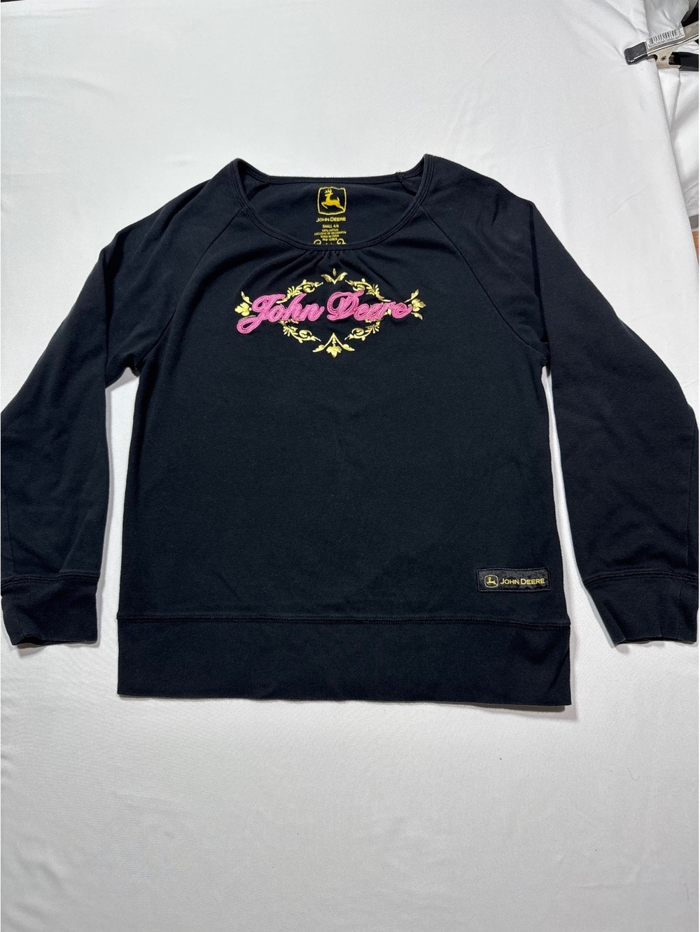 John Deere Classic Black Cotton Sweatshirt - Small 4/6, Pink
